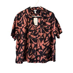 A New Day Linen Blend‎ Blouse Top Size XL Floral Short Sleeve Button *Like New*